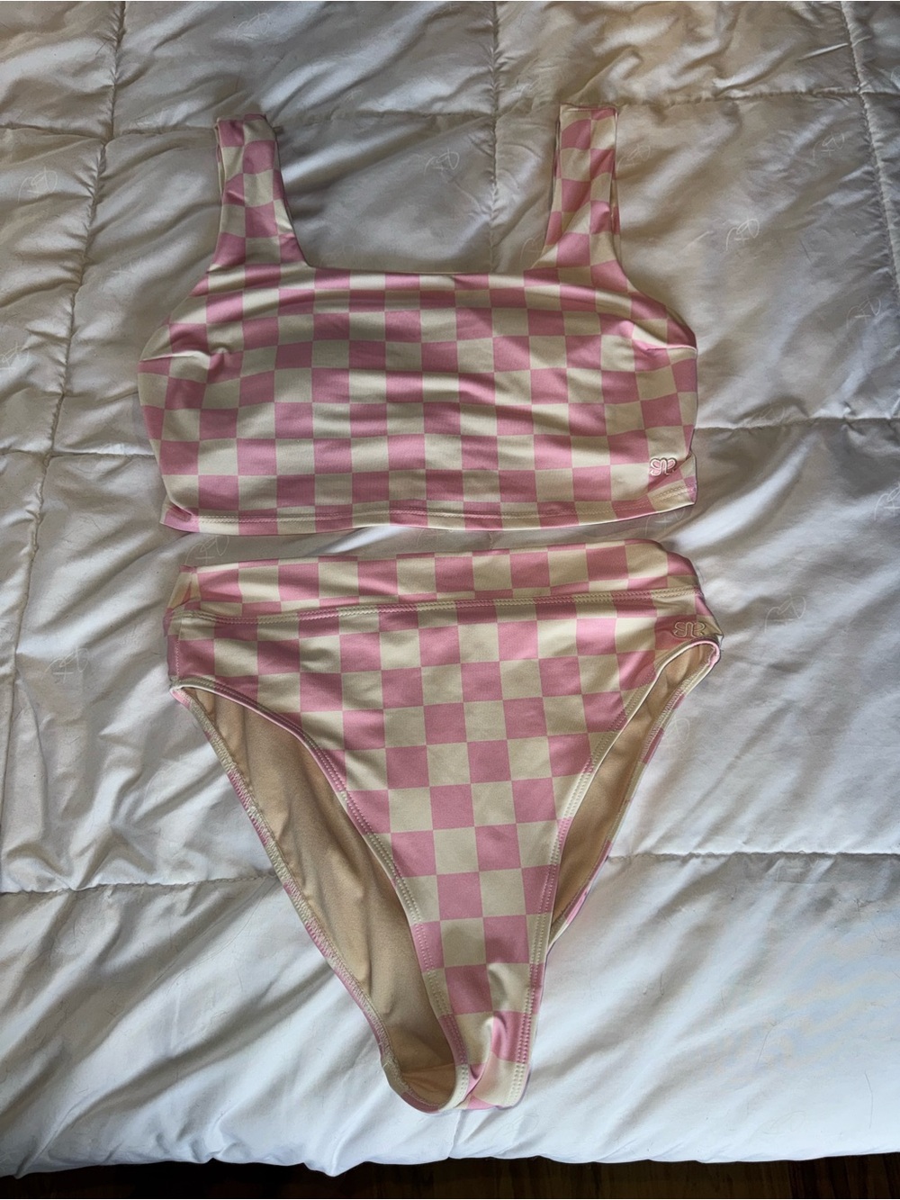 Albion Swim Pink & Cream Checkerboard Two-Piece Bikini MEDIUM - Picture 2 of 5